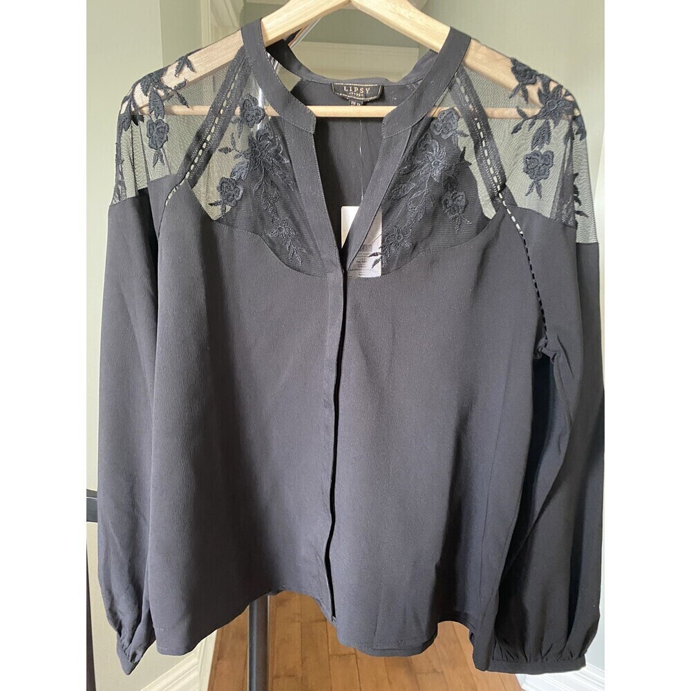 Lipsy Women's Sheer Yoke Blouse See Through Long Sleeve Shirt In Black Size 8 US - Picture 2 of 4